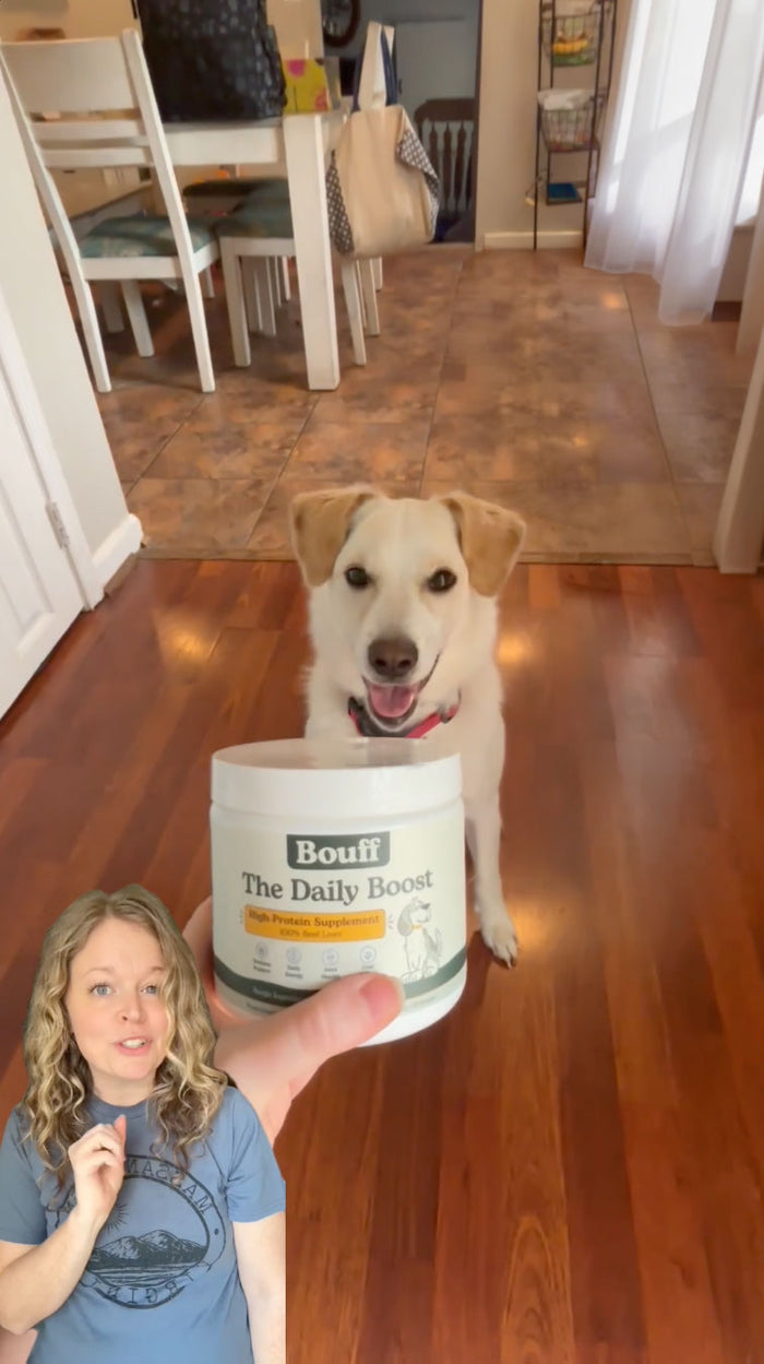 One scoop every morning. He waits for it now.